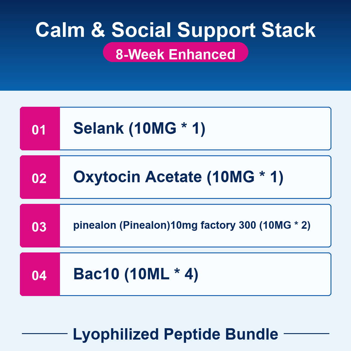 PEP-BUNDLE-22-8w Calm & Social Support Stack - 8-Week Enhanced checklist bundle image Calm & Social Support Stack - 8-Week Enhanced - Lyophilized Peptide Bundle